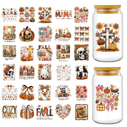 Rngmsi UV DTF Cup Wrap - 30 Sheets Fall Ghost UV DTF Stickers for Glass Mug - style: Fall Ghost