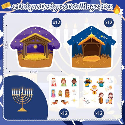 PAIVSUN 24Pcs Nativity Craft Sticker, Make a Nativity Scene Stickers DIY Hanukkah Christmas Crafts Kits for Xmas Tree Ornament Classroom Religious Christian Party Game Supplies, 2 Designs - style: Nativity 2 Styles