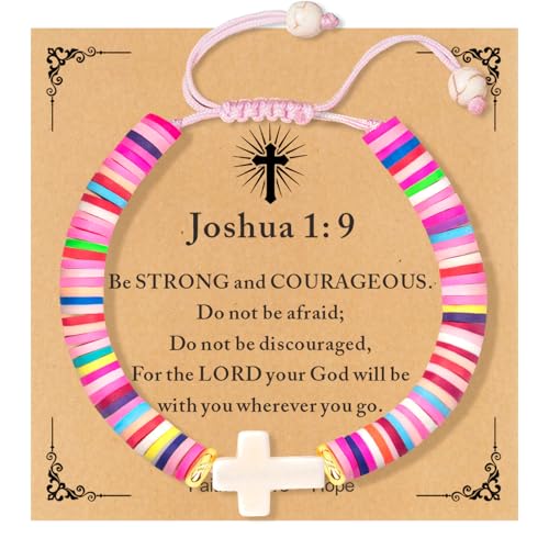 Cute Cross Bracelet Teen Girl Gifts Trendy Stuff Christian Gifts for Kids/Girls/Boys/Teens/Women Jewelry Colorful Jesus Bracelets Christmas Religious Communion Baptism Confirmation Gifts - color: 2-Be Strong and Courageous