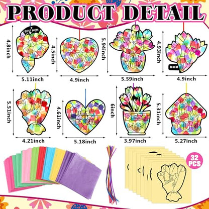 Eersida 32 Pcs Best Mom Suncatcher Craft Kit Stained Glass DIY - style: Best Mom