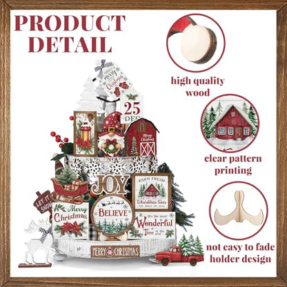 Vercraft Christmas Tiered Tray Decor Xmas Wooden Table Decor, Wonderful - style: Wonderful