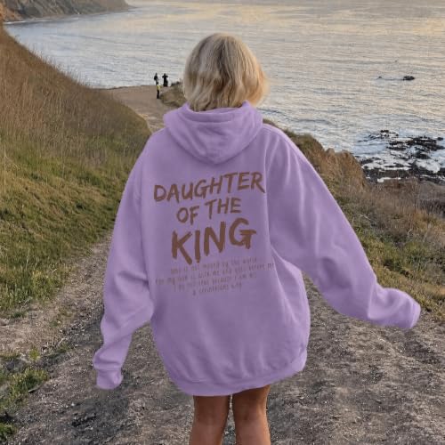 Daughter Of The King Hoodie For Women Christian Religious Hoodies Jesus Bible Verse Inspirational Hooded Sweatshirts - color: Purple, size: XX-Large
