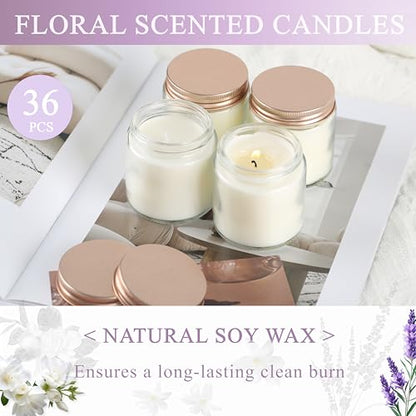 ACITHGL 36 Pcs 4oz Mini Mason Jar Candles Small Scented Candles Bulk Aromatherapy Ideal Souvenir Favors for Wedding Birthday Party (Freesia, Lavender, Jasmine, Pink) - color: Pink, style: Freesia, Lavender, Jasmine