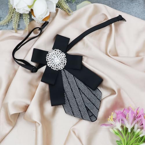Womens Bow Tie Adjustable Rhinestone Bowtie for Women Ladies Girls Pre-tied Womens Tie for Shirt Suit Uniform - color: Black-strap-style 3