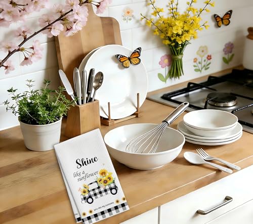 Sunflower Kitchen Towels, Black White Buffalo Plaid Gifts For Women, 10 - color: Yellow Truck