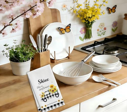 Sunflower Kitchen Towels, Black White Buffalo Plaid Gifts For Women, 10 - color: Yellow Truck