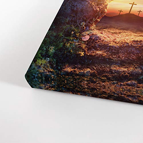 Smile Art Design Christianity Canvas Wall Art Crucifixion At Sunrise Empty Tomb With Shroud Resurrection Of Jesus Christ Religious Living Room Bedroom Office Christian Gift Ready to Hang - 19x28 - color: Christian Canvas Wall Art H32, size: 28"L x 19"W