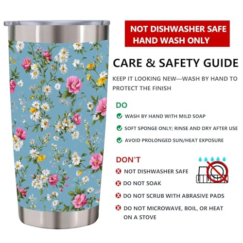 Blue Floral Tumbler 20 oz, Insulated Stainless Steel Travel Mug with Lid and Straw, Wildflower Coffee Cup for Women, Spring Daisy Flower Tumbler, Birthday Gift for Mom Wife Friend - color: Cute Wildflower