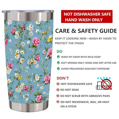 Blue Floral Tumbler 20 oz, Insulated Stainless Steel Travel Mug with Lid and Straw, Wildflower Coffee Cup for Women, Spring Daisy Flower Tumbler, Birthday Gift for Mom Wife Friend - color: Cute Wildflower