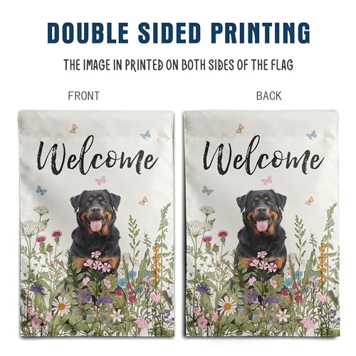 Spring Summer Garden Flag Floral Rottweiler Yard Flag Flower Dog Garden Flags for Outside Small Outdoor Welcome Flags 12x18 Double Sided - color: p-Rottweiler