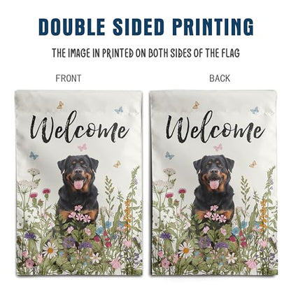 Spring Summer Garden Flag Floral Rottweiler Yard Flag Flower Dog Garden Flags for Outside Small Outdoor Welcome Flags 12x18 Double Sided - color: p-Rottweiler