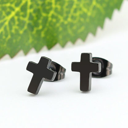 ONLYJUMP 925 Sterling Silver Cross Stud Earrings For Women Fashion Earrings Cross Earrings Small 14k Gold Plated Cross Earrings Studs Jewelry Gifts - color: Black