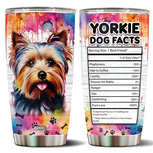 Gifts for Yorkie Lovers 20 Oz Stainless Steel Tumbler Travel Coffee Mug Gift Ideas for Dog Lovers Owners Funny Facts Water Bottle - color: Yorkie