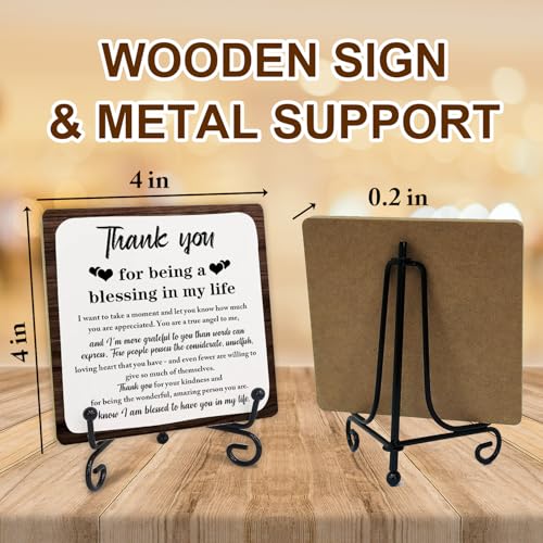 Thank You Gifts, Appreciation Gifts for Women Men, Thank You Wooden Plaque Sign With Stand, Thank You for Being A Blessing in My Life Sign, Thanksgiving Day Gifts for Family Member Desk Decor - style: Q
