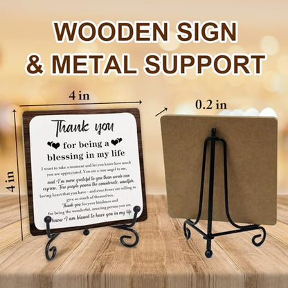 Thank You Gifts, Appreciation Gifts for Women Men, Thank You Wooden Plaque Sign With Stand, Thank You for Being A Blessing in My Life Sign, Thanksgiving Day Gifts for Family Member Desk Decor - style: Q