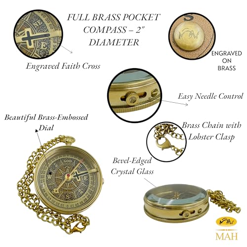 Handmade Religious Brass Compass Gift with Engraved & Embossed Faith Messages – Inspirational Christian Religious Gift Keepsake for Baptism, Confirmation, Christening, First Communion or Christmas - style: Man of God – Edition 2
