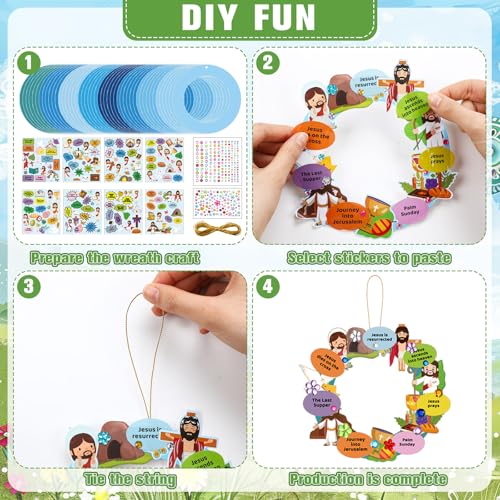 Hollowfly 48 Sets Christian Easter Wreath Craft Kit for Sunday School - style: Jesus