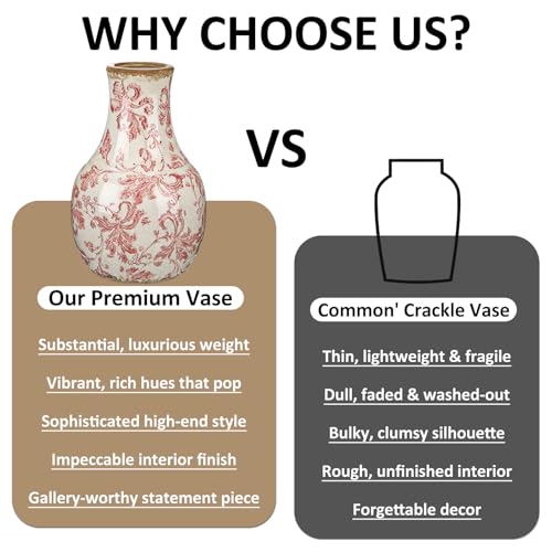 LemonRoad Vintage Ceramic Flower Vase 5.7 Inch Chinoiserie Ice Cracked Glaze Porcelain Vase Rustic Ceramic Large Centerpieces for Home Table Living Room Bookshelf Office(Paisley Style) - style: Paisley Style