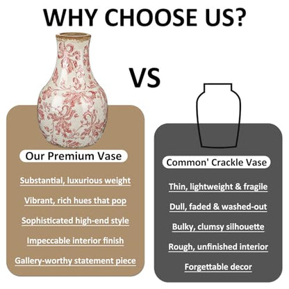LemonRoad Vintage Ceramic Flower Vase 5.7 Inch Chinoiserie Ice Cracked Glaze Porcelain Vase Rustic Ceramic Large Centerpieces for Home Table Living Room Bookshelf Office(Paisley Style) - style: Paisley Style