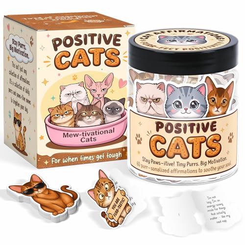 Emotional Support Cats Jar, 60 Affirmation Cards for Women, Positive Cat Gift for Women, Cat Lovers, Mom, Girls, Kids, Cat Themed Gifts For Teens - Stress Relief, Birthday - color: Positive Cat