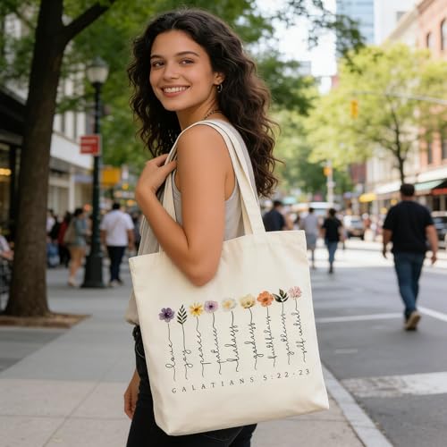 2 Pack Bible Canvas Tote Bag Makeup Bag Women Christian Gifts Reusable Grocery Bags for Shopping Travel - style: Bible Flowers