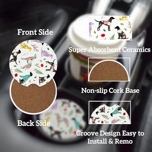 Ceramic Car Cup Coasters 2PCS - Flower Dog - color: Flower Dog