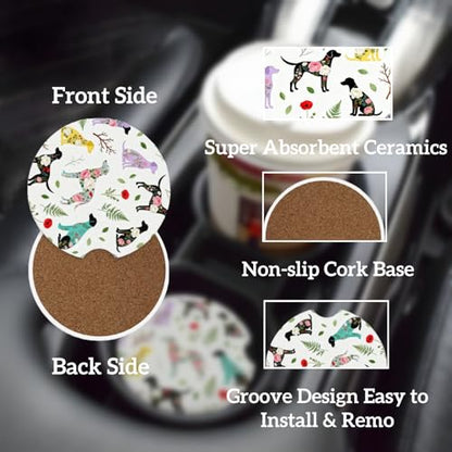 Ceramic Car Cup Coasters 2PCS - Flower Dog - color: Flower Dog