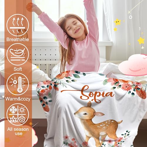 Personalized Baby Deer Blanket for Girls with Name - color: Deer