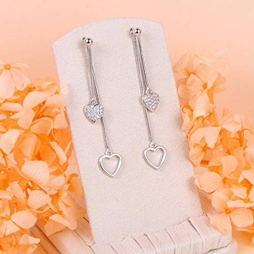 S925 Sterling Silver Heart Dangle Drop Earrings for Women Jewelry Gift - style: Front and Back Heart