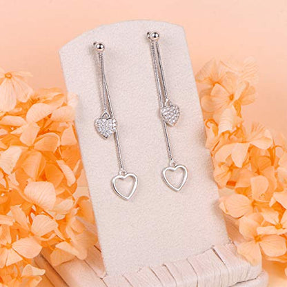 S925 Sterling Silver Heart Dangle Drop Earrings for Women Jewelry Gift - style: Front and Back Heart