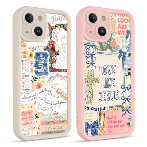 2 Pack Cute Christian Flower Collage Phone Case for iPhone 14 6.1'', Girly Preppy Jesus Bible Verse with Floral Bow Design, Slim Soft TPU Shockproof Protective Cover for Women Girls - color: Christian Flower Collage, size: iPhone 14