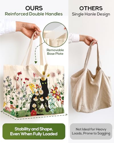 Miss Adola Cute Extra Large Canvas Grocery Tote Bag - color: Black Cat