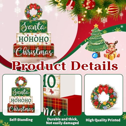 Britimes Christmas Santa Tiered Tray Decor Set, 4 Pack, Wooden Table Sign - style: Wreath Christmas