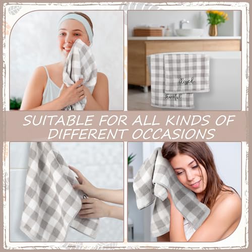 3 Pcs Gray Plaid Farmhouse Hand Towel Blessed Thankful Grateful Embroidered - color: Farmhouse, size: 13.3 x 29.5 inches