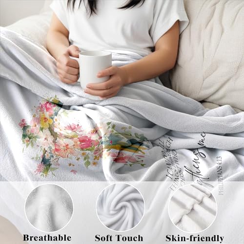I Can Do All Things Through Christian Blanket, Floral Cross Religious Throw Blanket, Christian Gifts for Women Faith, Bible Verse Blanket for Bedroom Living Room Couch Sofa, 50x60 Inches - color: Cross
