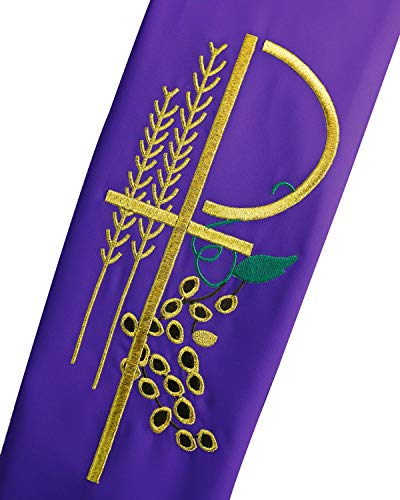 IvyRobes Overlay Clergy Stole With Chi Rho Embroidered 90" Long-4 Colors Available - color: Purple
