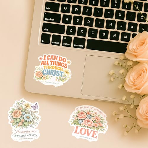 (3 Pcs) Christian Stickers - Waterproof Vinyl Christian Sticker Pack - color: Floral Bible Verse