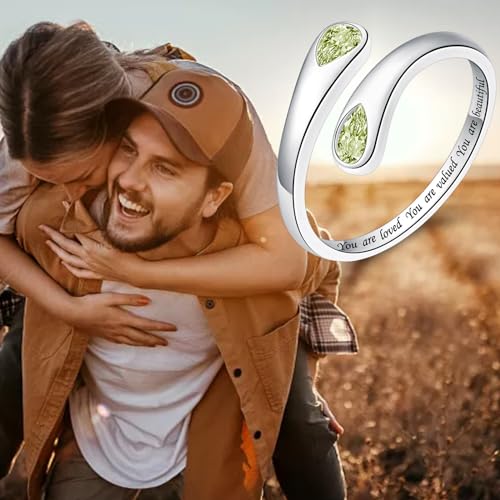 Jinlou Thumb Rings for Women - 925 Sterling Silver Birthstone Open Teardrop Encouragement Adjustable Ring Women Gifts for Teens Mom Birthday Mother's Day St Patricks Day - color: August, style: Beautiful you can do amazing things