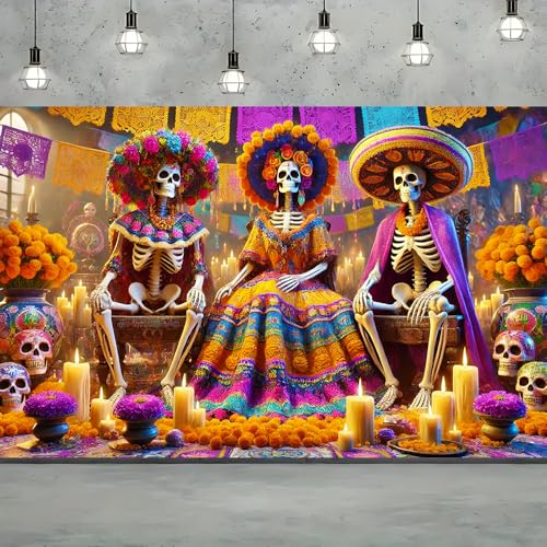 Day of the Dead Decorations Banner 71x43 Dia de los Muertos Altar - color: 01, size: 70.8 x 43.3 Inch