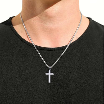 MGOOL Son Gifts From Mom To My Son Necklace From Dad Faith Cross Necklace Present Graduation Birthday Gifts Message Card＆LED Gift Box - color: SN928-Silver Led Box