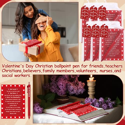 30 Set Valentine's Day Christian Gifts Bulk Bible Verse Notepads Religious Ballpoint Pens and Inspiring Quote Card Journals Gifts for Sunday School Church Friends Office Supplies