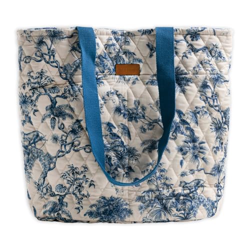 Maison d' Hermine Shopping Bags Cotton Quilted Tote Bag with Zipper Pockets - color: 002 - Bonobo - Blue