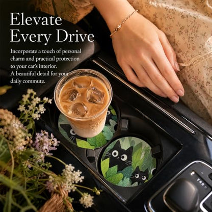 Car Coasters for Cup Holders, Black Cat Car Coasters Set of 2, B12 - color: Black Cat