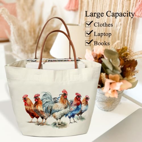 Chicken Bag Chicken Tote Bag, Chickens Gifts for Women, Rooster Canvas Tote Bag For Women, Grocery Shopping Handbag -49 - style: Chicken