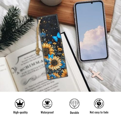 Butterfly Sunflower Bookmark Set of 2 for Bibles Personalized Bookmark for Book Lovers Bookmarks for Reading Lovers Increase Reading Interest - color: Blue Butterfly and Sunflower