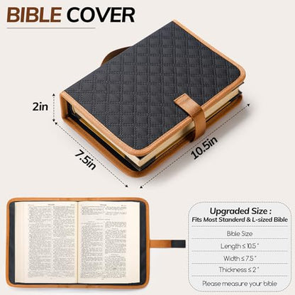 Large Bible Bag with Bible Cover Case for Women Quilted Church Tote Bags for Bible Study, Adjustable Shoulder Strap - color: Black