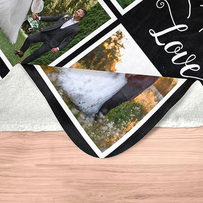 Personalized Couple Gifts for Boyfriends Girlfriends, Custom Blankets with Photos, Personalized Blanket with Photos & Text, Personalized Photo Blankets, Personalized Gifts for Valentines, Anniversary - color: 5 Photo-3