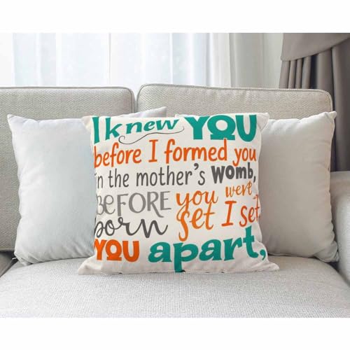 Moslion Bible Verse Pillow,Home Decorative Throw Pillow Cover I Knew You in The Womb Cotton Linen Cushion for Couch/Sofa/Bedroom/Livingroom/Kitchen/Car 18 x 18 inch Square Pillow case