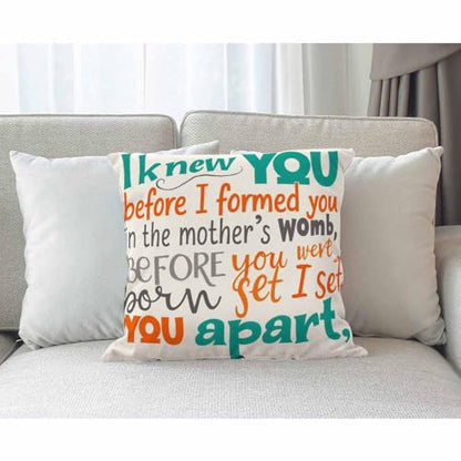 Moslion Bible Verse Pillow,Home Decorative Throw Pillow Cover I Knew You in The Womb Cotton Linen Cushion for Couch/Sofa/Bedroom/Livingroom/Kitchen/Car 18 x 18 inch Square Pillow case