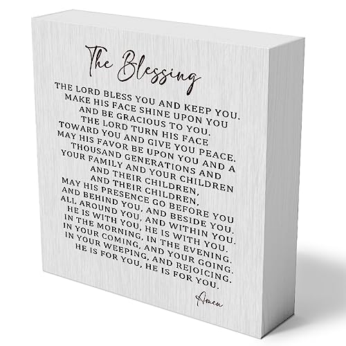 the Blessing Wooden Box Sign Decorative Christian Song Lyrics Scripture Art Wood Box Sign Home Decor Rustic Square Desk Decor Sign for Shelf 5 x 5 Inches